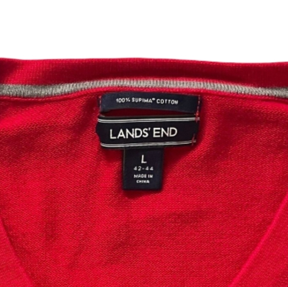Lands’ End Men’s Supima Cotton V‑Neck Sweater Red Size L (42‑44) - Picture 4 of 8